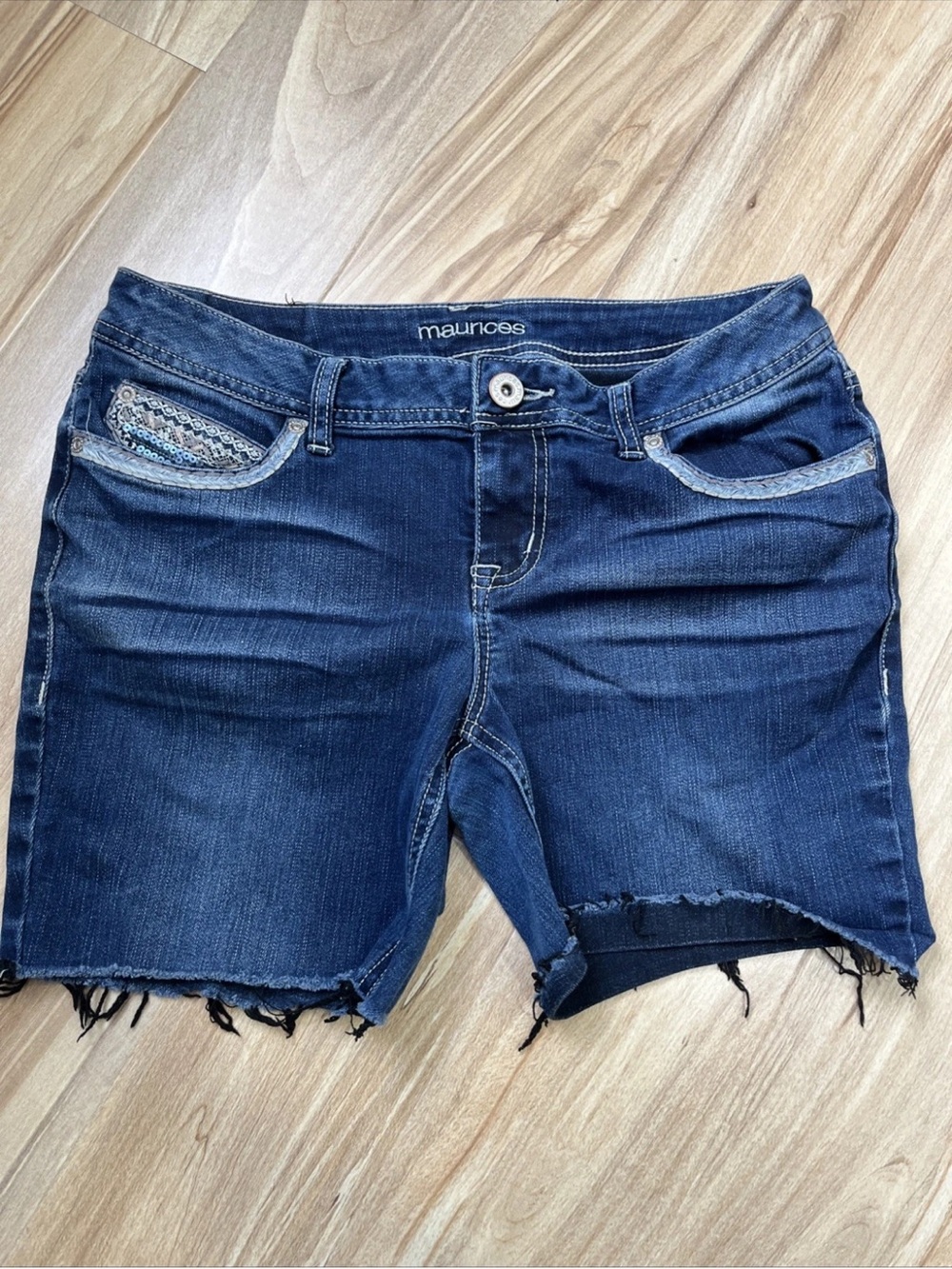 Maurices Dark Indigo Frayed Hem Jean Shorts